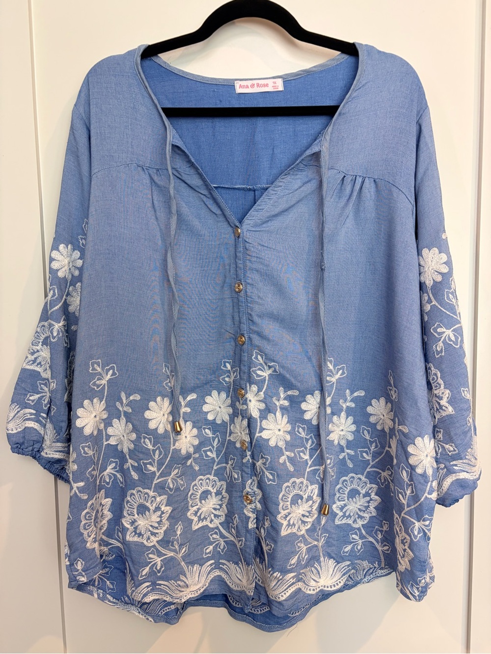 Anna & Rose Blue Embroidered Tunic Top